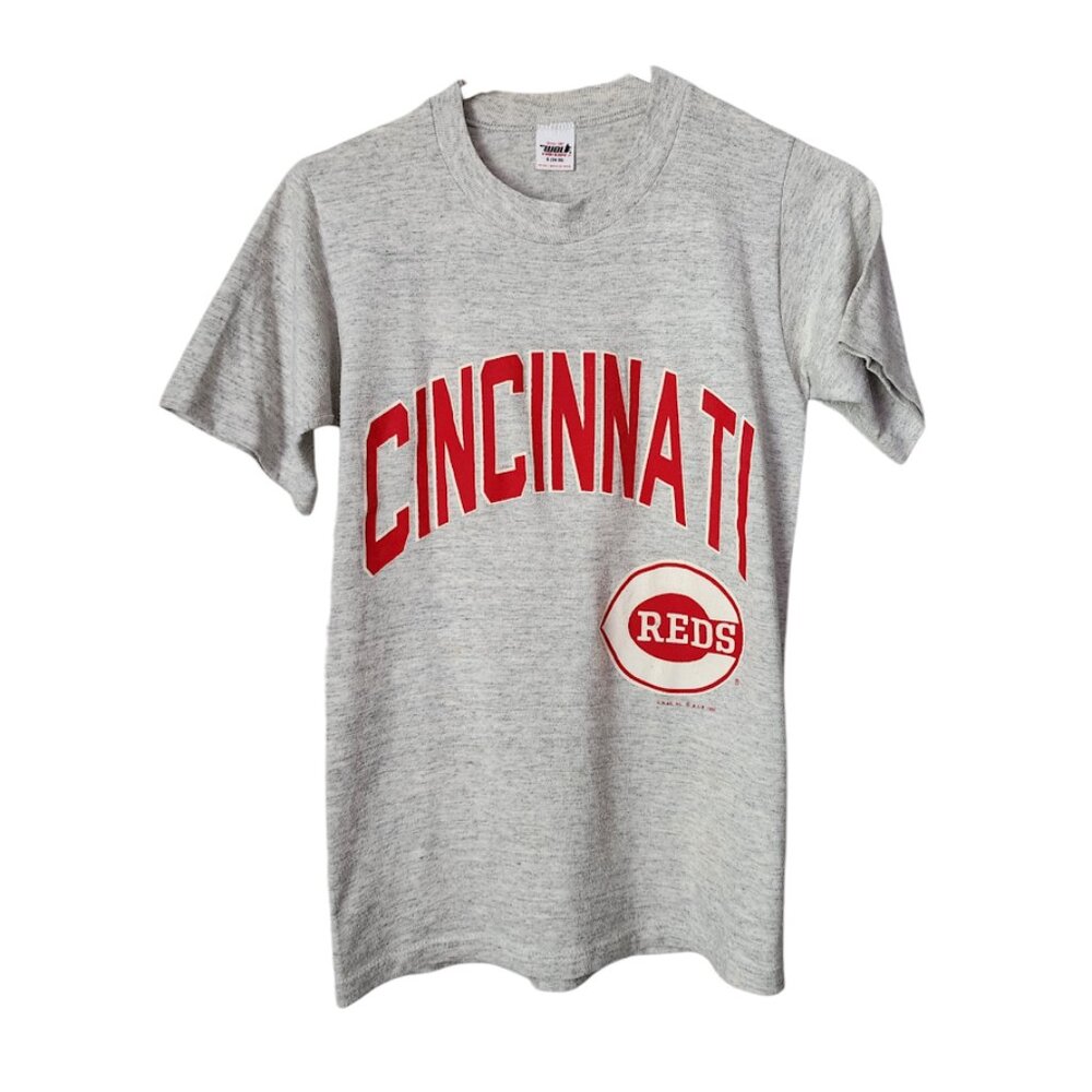 VINTAGE 1988 Cincinnati Reds MLB Single Stitch T‎ Shirt Gray Small 80s